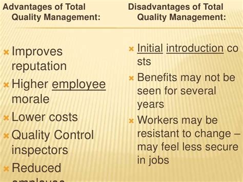 total quality management advantages and disadvantages